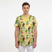 Hawaii Hula Girl Tropical Scrub Top Yellow Palaka