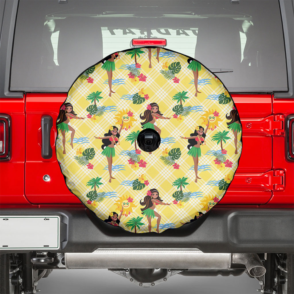 Hawaii Hula Girl Tropical Spare Tire Cover Yellow Palaka