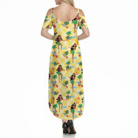 Hawaii Hula Girl Tropical Summer Maxi Dress Yellow Palaka