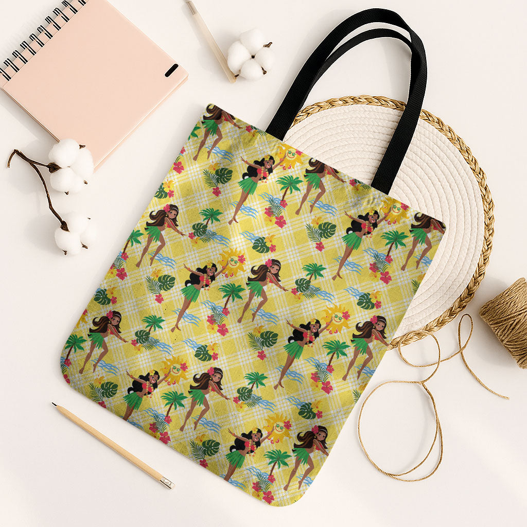 Hawaii Hula Girl Tropical Tote Bag Yellow Palaka