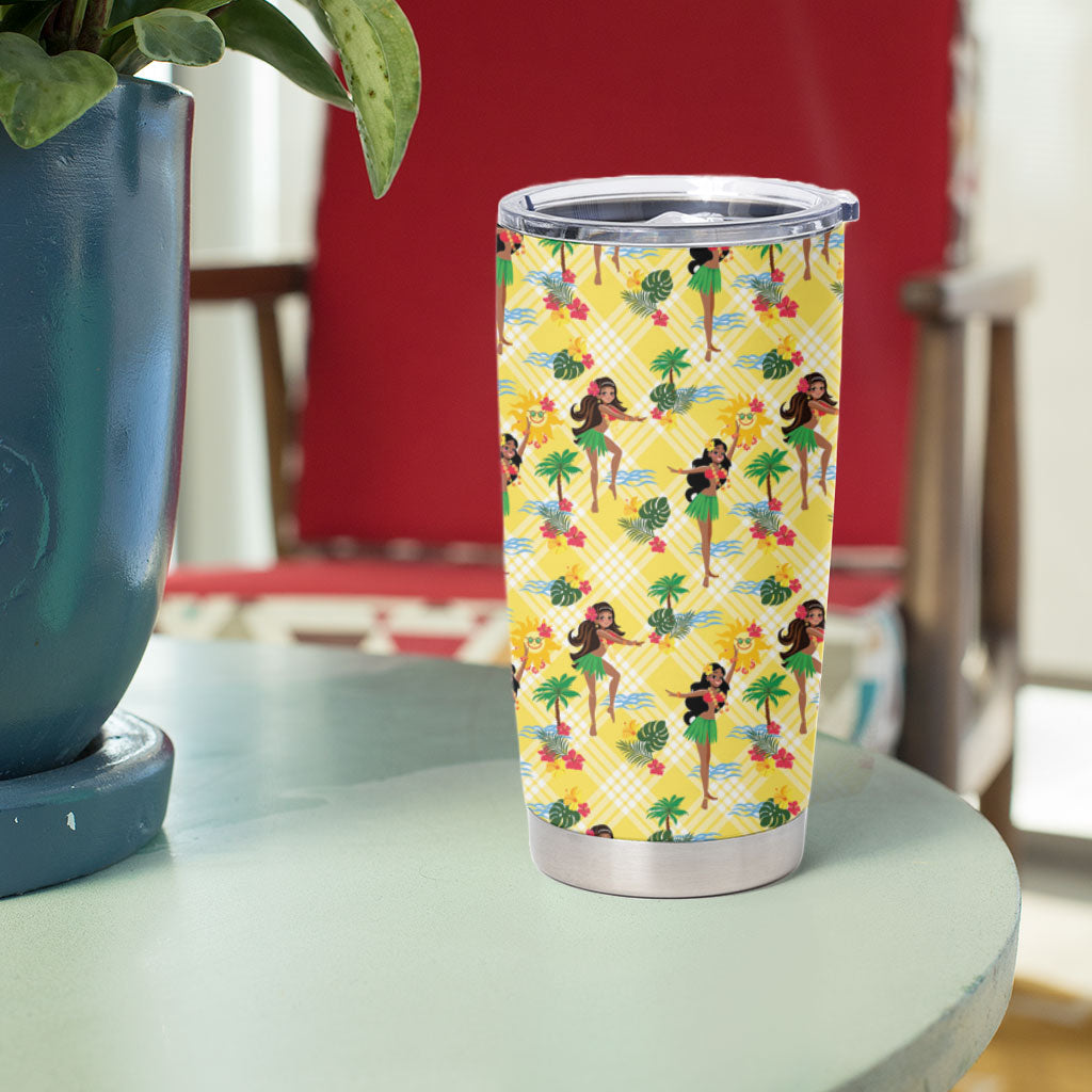 Hawaii Hula Girl Tropical Tumbler Cup Yellow Palaka
