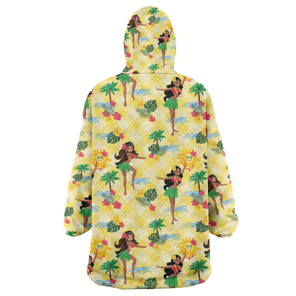Hawaii Hula Girl Tropical Wearable Blanket Hoodie Yellow Palaka