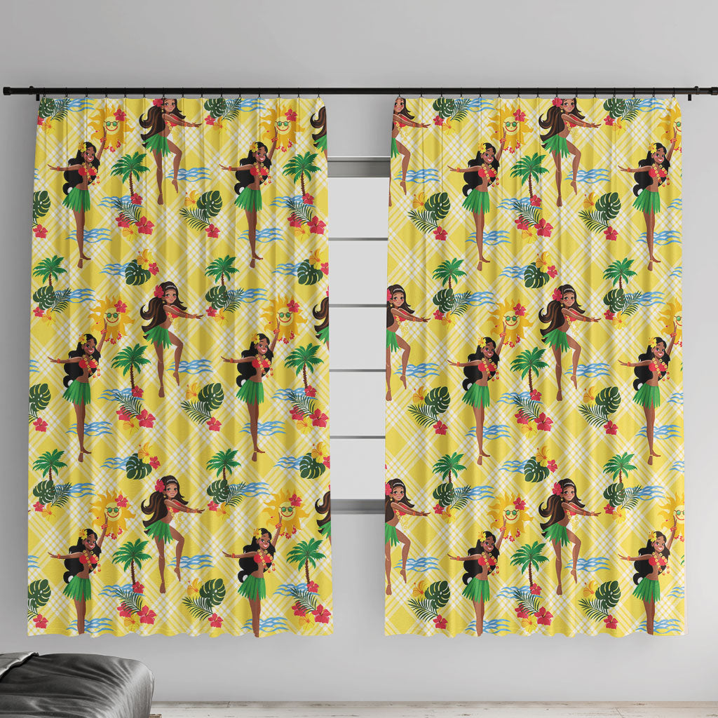 Hawaii Hula Girl Tropical Window Curtain Yellow Palaka