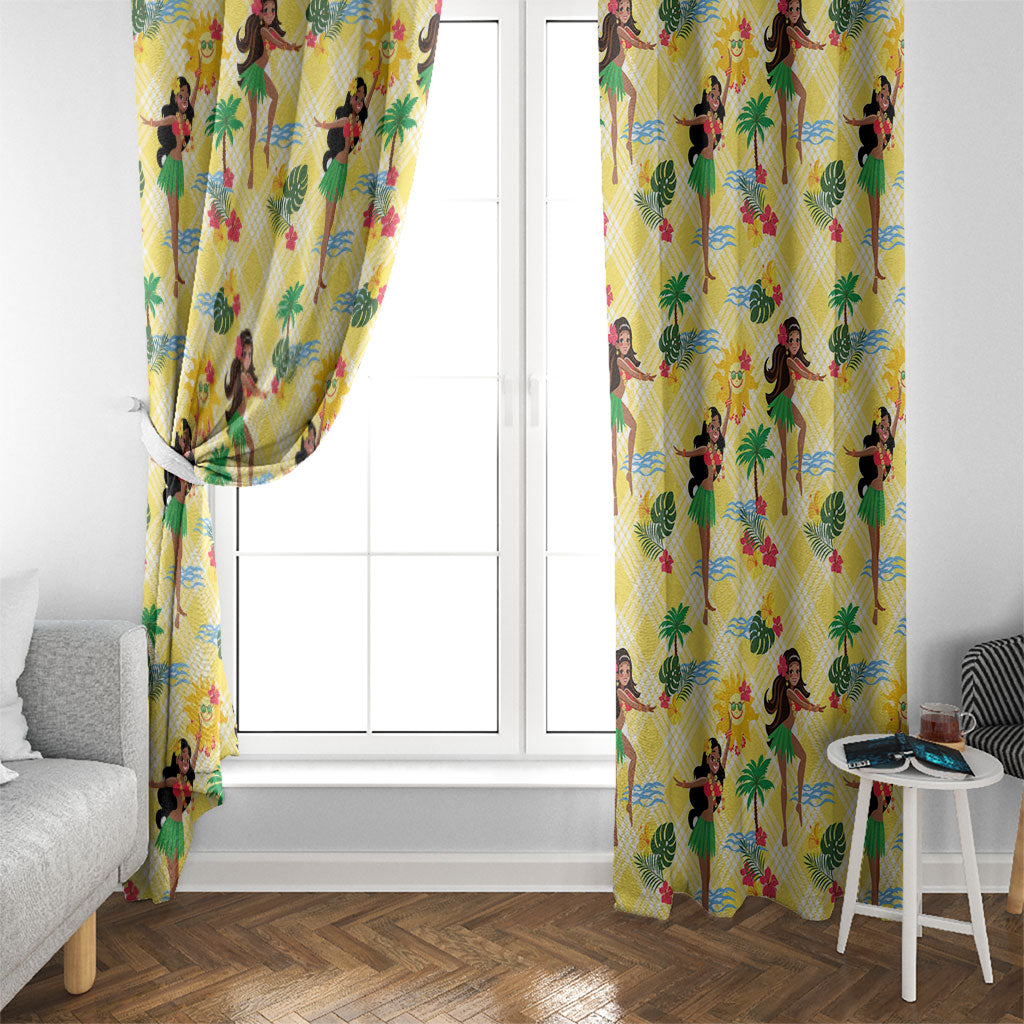 Hawaii Hula Girl Tropical Window Curtain Yellow Palaka