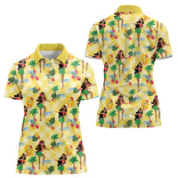 Hawaii Hula Girl Tropical Women Polo Shirt Yellow Palaka