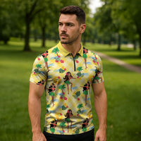 Hawaii Hula Girl Tropical Zipper Polo Shirt Yellow Palaka