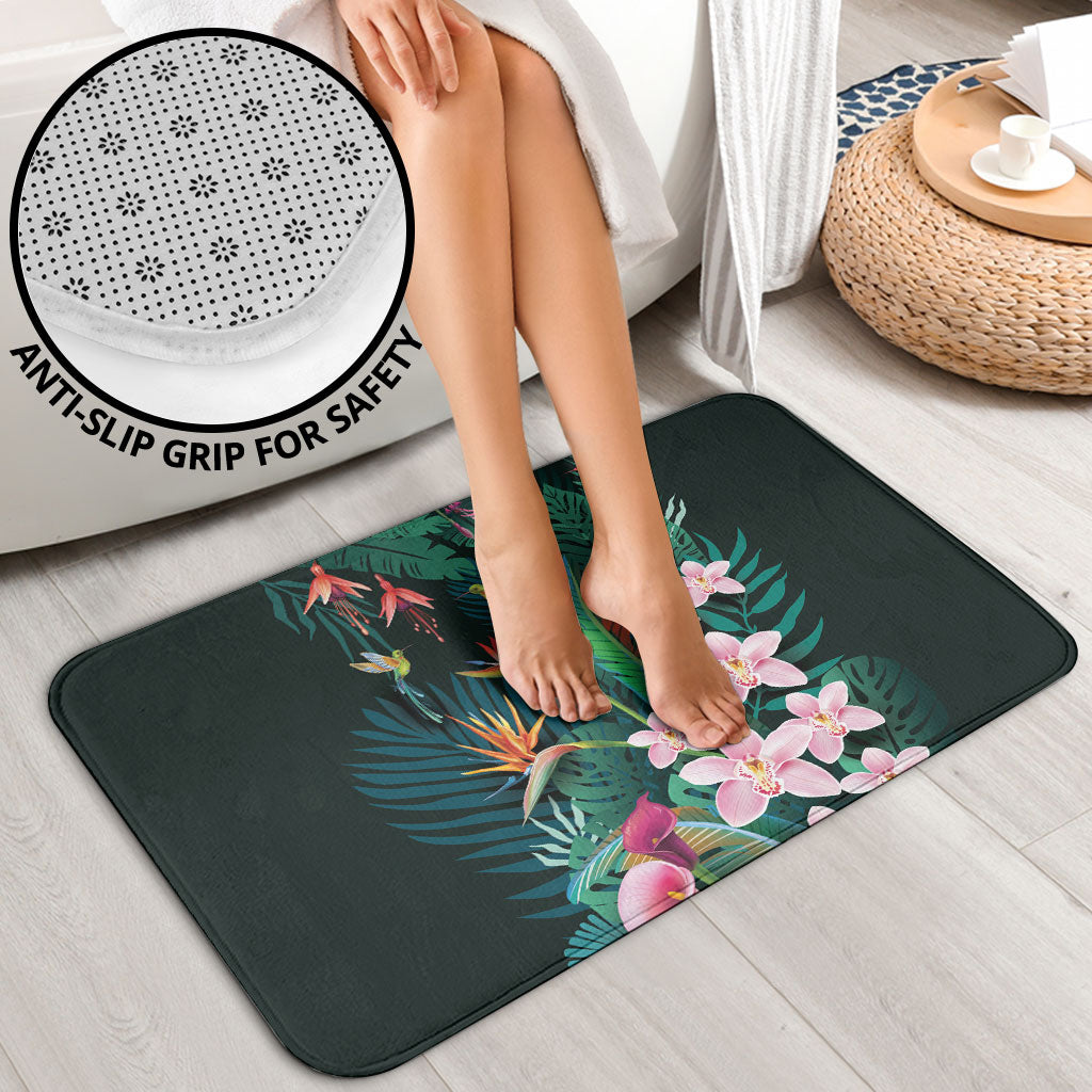 Hawaii Hummingbird Tropical Flowers Bathroom Set Dark Green