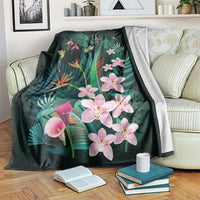 Hawaii Hummingbird Tropical Flowers Blanket Dark Green