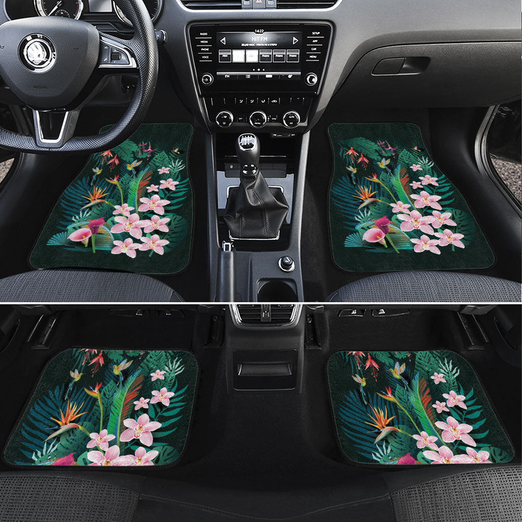 Hawaii Hummingbird Tropical Flowers Car Mats Dark Green LT01 Set 4pcs Green - Polynesian Pride