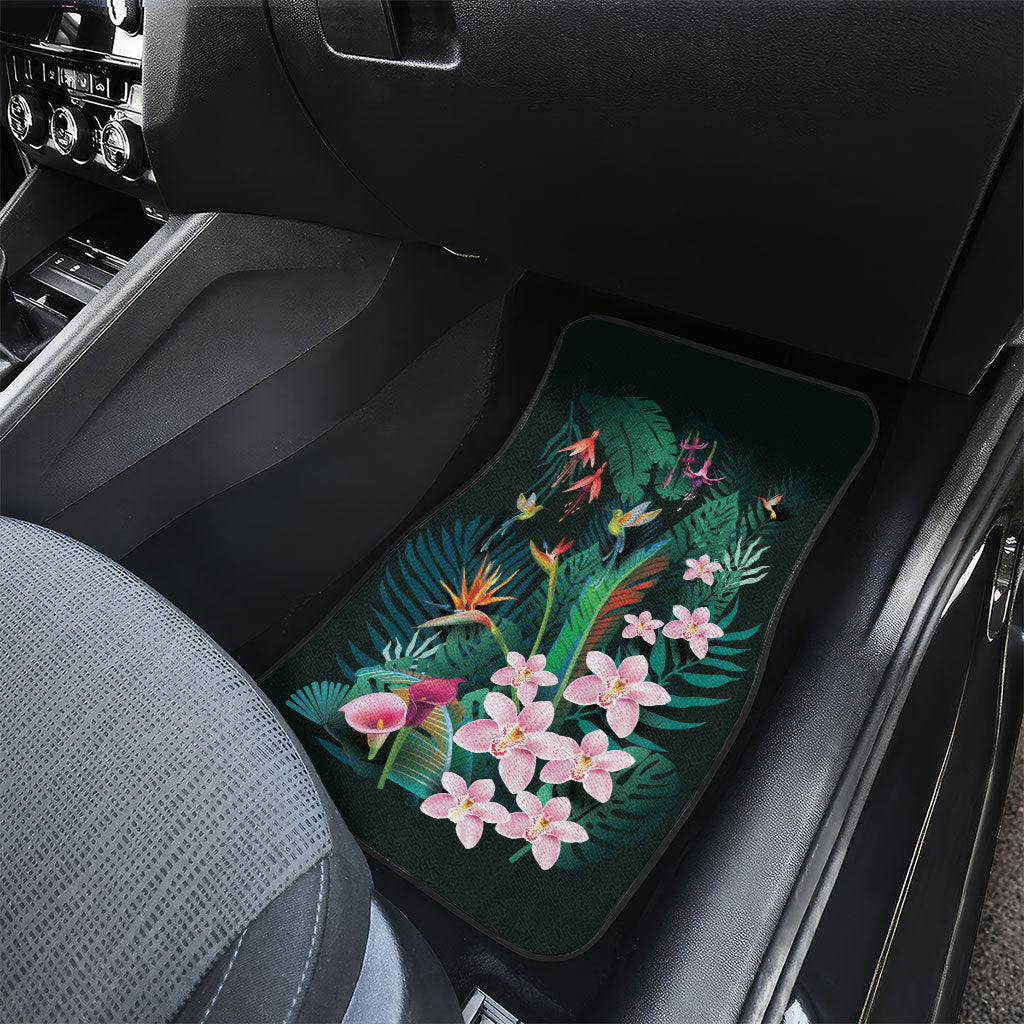 Hawaii Hummingbird Tropical Flowers Car Mats Dark Green