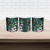 Hawaii Hummingbird Tropical Flowers Ceramic Mug Dark Green