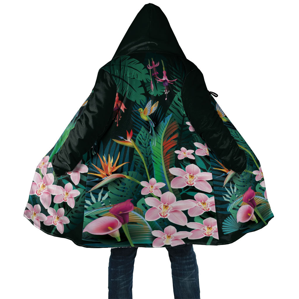 Hawaii Hummingbird Tropical Flowers Cloak Dark Green LT01 Unisex Green - Polynesian Pride