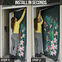 Hawaii Hummingbird Tropical Flowers Door Cover Dark Green