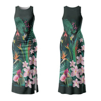 Hawaii Hummingbird Tropical Flowers Family Matching Tank Maxi Dress and Hawaiian Shirt Dark Green