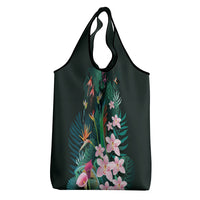 Hawaii Hummingbird Tropical Flowers Grocery Bag Dark Green