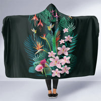 Hawaii Hummingbird Tropical Flowers Hooded Blanket Dark Green