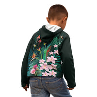 Hawaii Hummingbird Tropical Flowers Kid Hoodie Dark Green