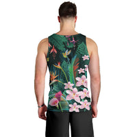 Hawaii Hummingbird Tropical Flowers Men Tank Top Dark Green