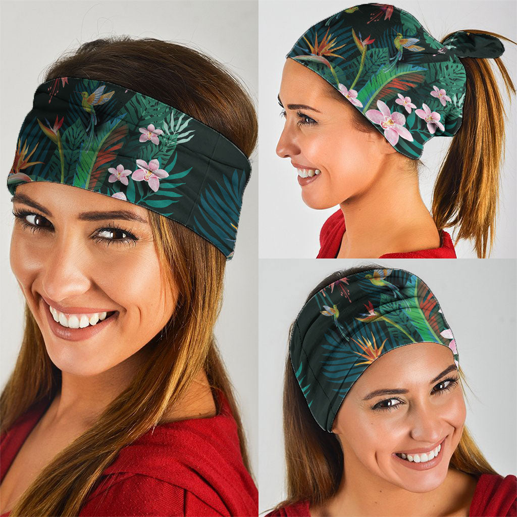 Hawaii Hummingbird Tropical Flowers Neck Gaiter Dark Green