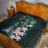 Hawaii Hummingbird Tropical Flowers Quilt Dark Green