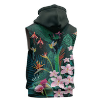 Hawaii Hummingbird Tropical Flowers Sleeveless Zip Hoodie Dark Green