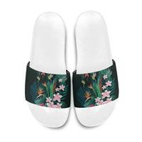 Hawaii Hummingbird Tropical Flowers Slide Sandals Dark Green