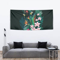 Hawaii Hummingbird Tropical Flowers Tapestry Dark Green