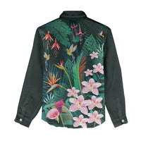 Hawaii Hummingbird Tropical Flowers Women Casual Shirt Dark Green
