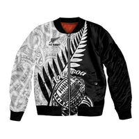 New Zealand Silver Fern Rugby Bomber Jacket Aotearoa Maori Black Version LT01 Unisex Black - Polynesian Pride