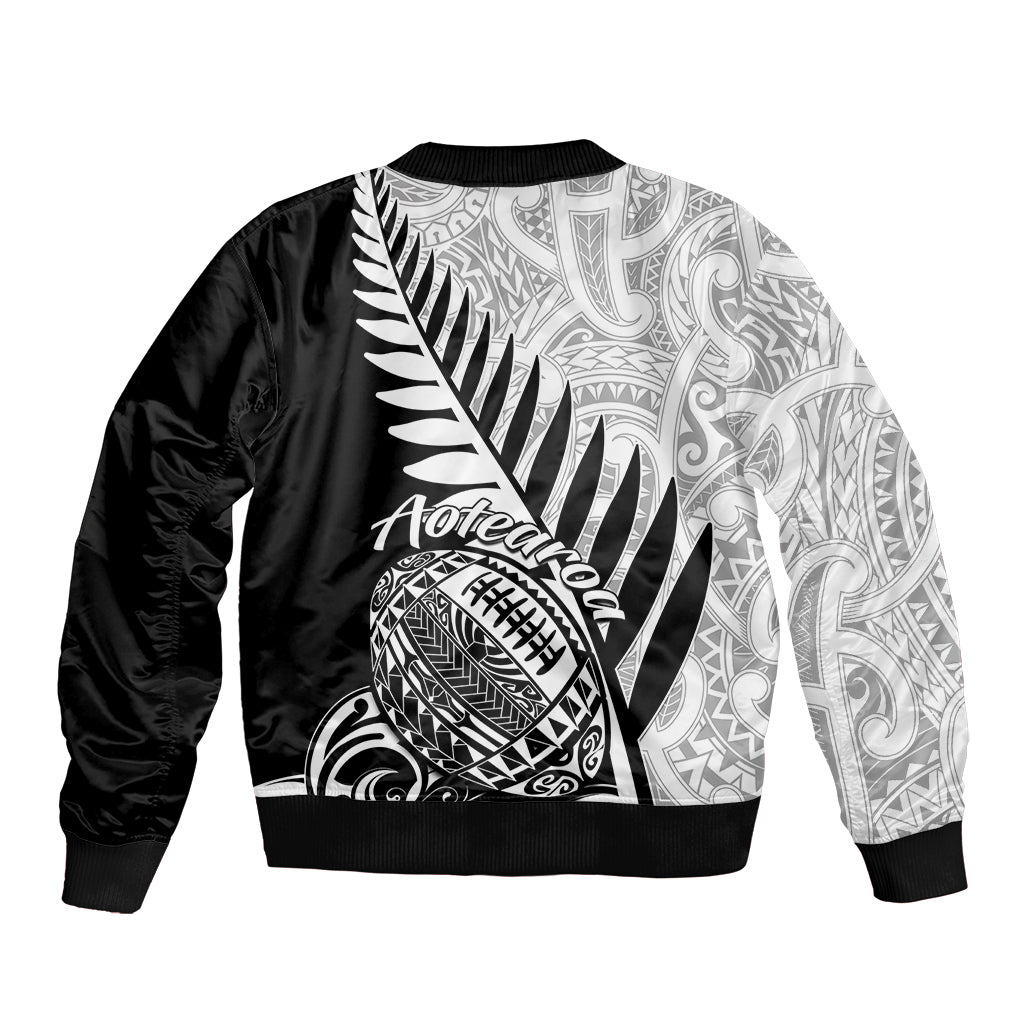 New Zealand Silver Fern Rugby Sleeve Zip Bomber Jacket Aotearoa Maori Black Version LT01 - Polynesian Pride