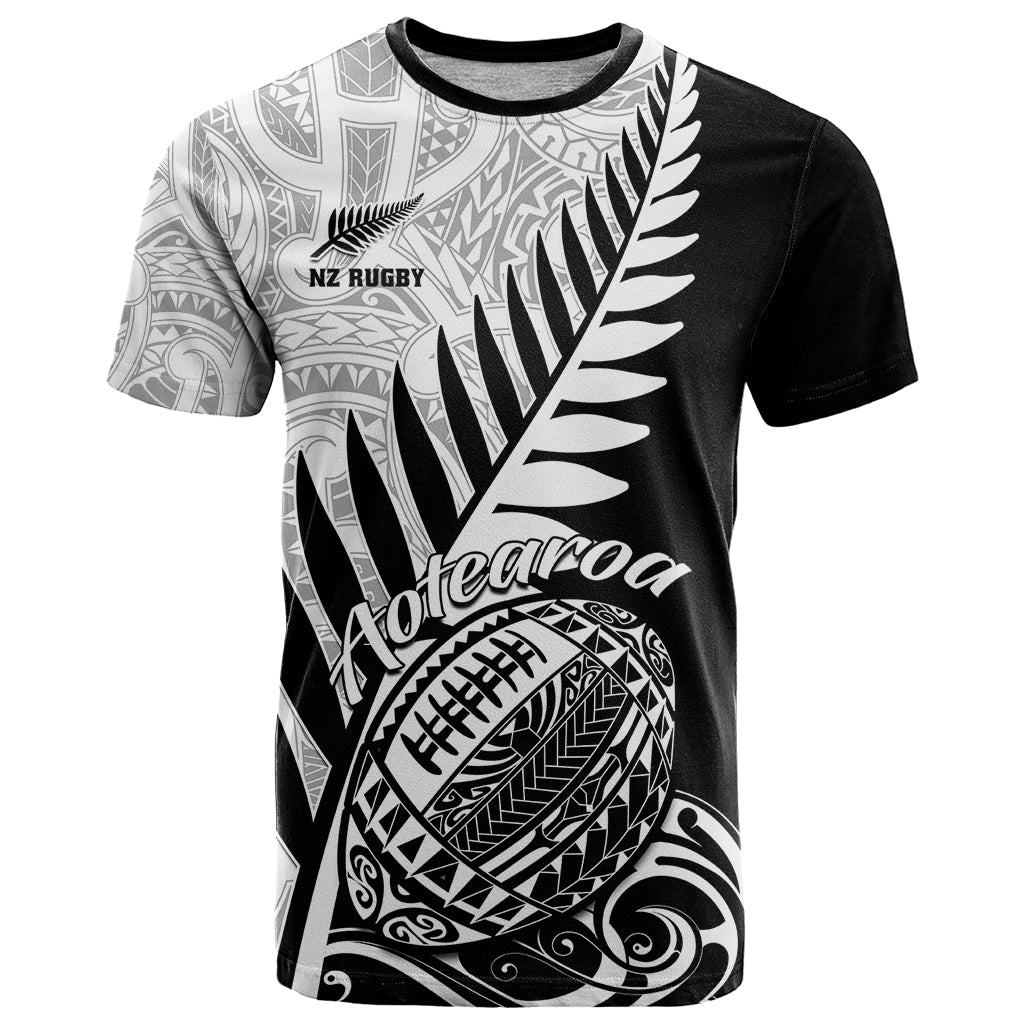 New Zealand Silver Fern Rugby T Shirt Aotearoa Maori Black Version LT01 Black - Polynesian Pride