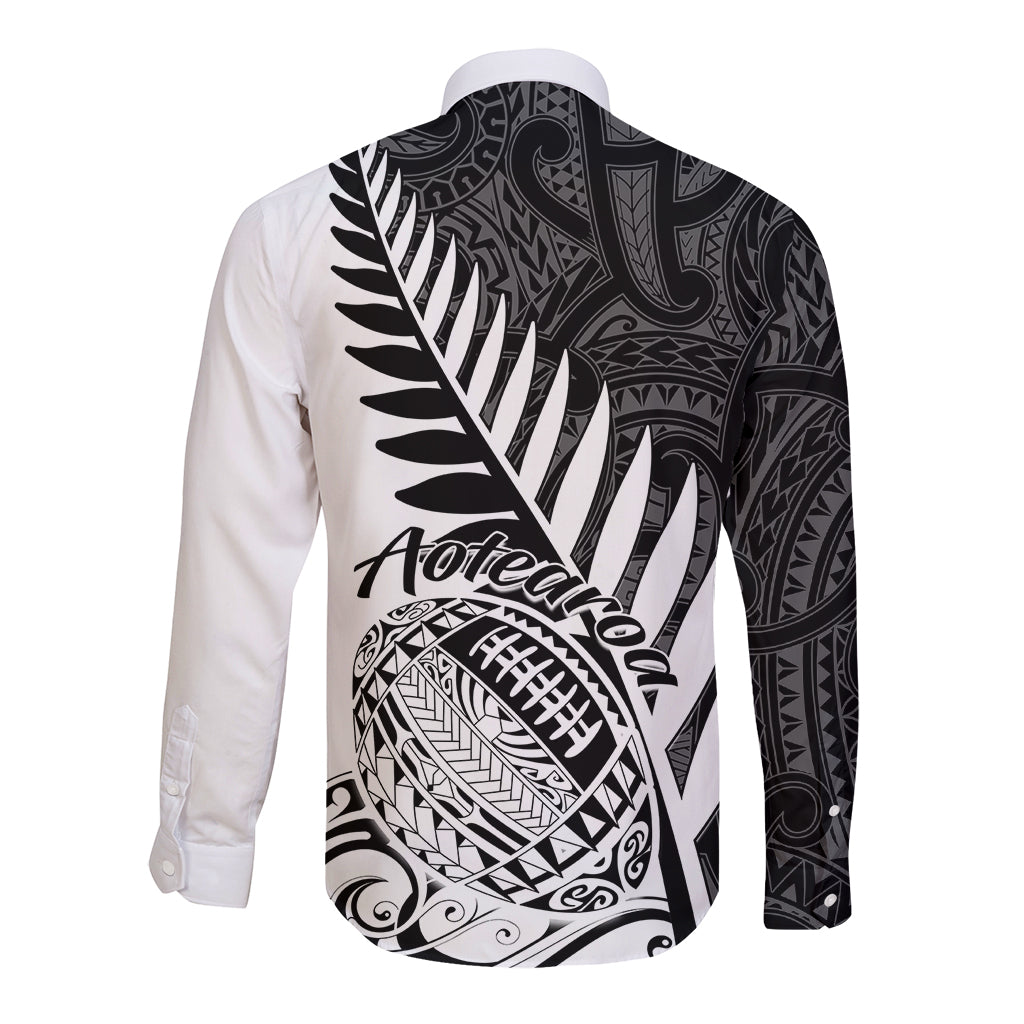 New Zealand Silver Fern Rugby Long Sleeve Button Shirt Aotearoa Maori White Version LT01 - Polynesian Pride