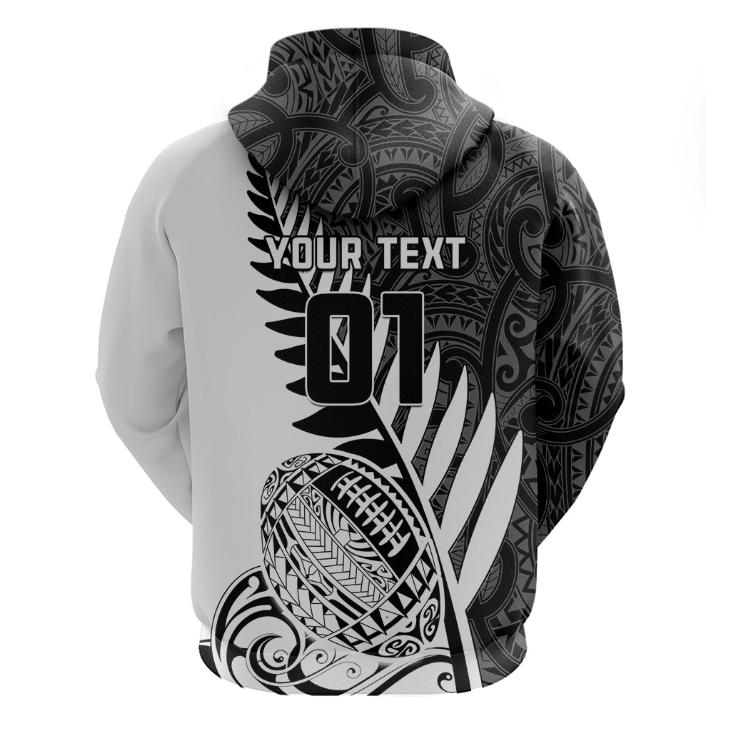 Custom New Zealand Silver Fern Rugby Hoodie Aotearoa Maori White Version LT01 - Polynesian Pride