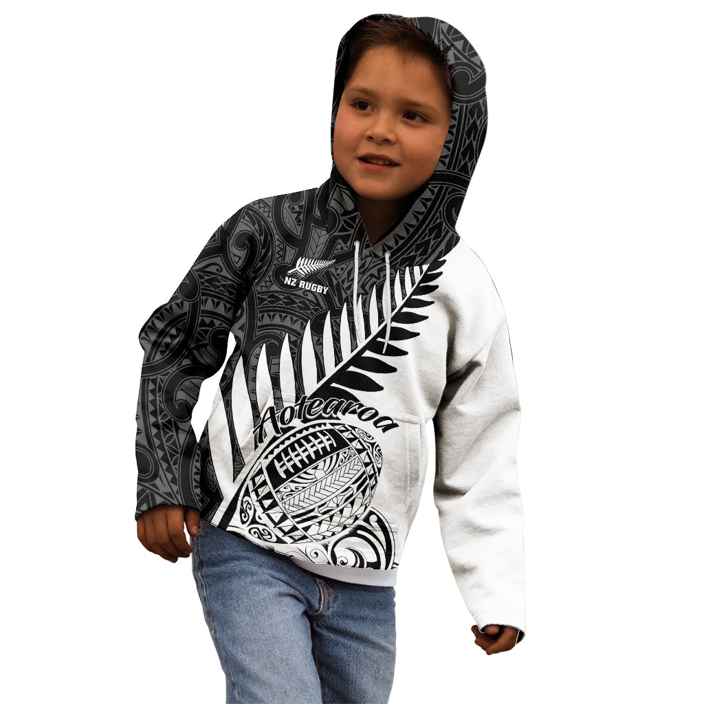 Custom New Zealand Silver Fern Rugby Kid Hoodie Aotearoa Maori White Version LT01 - Polynesian Pride