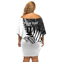 Custom New Zealand Silver Fern Rugby Off Shoulder Short Dress Aotearoa Maori White Version LT01 - Polynesian Pride