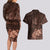 Bula Fiji Masi Couples Matching Long Sleeve Bodycon Dress and Hawaiian Shirt Fijian Tapa Vintage Dark Brown Version LT01 - Polynesian Pride