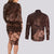 Bula Fiji Masi Couples Matching Long Sleeve Bodycon Dress and Long Sleeve Button Shirt Fijian Tapa Vintage Dark Brown Version LT01 - Polynesian Pride