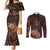 Bula Fiji Masi Couples Matching Mermaid Dress and Long Sleeve Button Shirt Fijian Tapa Vintage Dark Brown Version LT01 Brown - Polynesian Pride