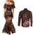 Bula Fiji Masi Couples Matching Mermaid Dress and Long Sleeve Button Shirt Fijian Tapa Vintage Dark Brown Version LT01 - Polynesian Pride