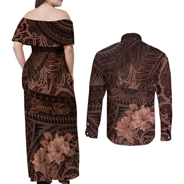 Fiji Couples Matching Summer Maxi Dress and Long Sleeve Button Shirts Bula Fijian Tapa Pattern LT01