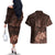 Bula Fiji Masi Couples Matching Off The Shoulder Long Sleeve Dress and Hawaiian Shirt Fijian Tapa Vintage Dark Brown Version LT01 - Polynesian Pride