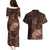 Bula Fiji Masi Couples Matching Puletasi Dress and Hawaiian Shirt Fijian Tapa Vintage Dark Brown Version LT01 - Polynesian Pride