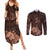 Bula Fiji Masi Couples Matching Summer Maxi Dress and Long Sleeve Button Shirt Fijian Tapa Vintage Dark Brown Version LT01 Brown - Polynesian Pride