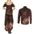 Bula Fiji Masi Couples Matching Summer Maxi Dress and Long Sleeve Button Shirt Fijian Tapa Vintage Dark Brown Version LT01 - Polynesian Pride