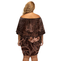 Bula Fiji Masi Family Matching Off Shoulder Short Dress and Hawaiian Shirt Fijian Tapa Vintage Dark Brown Version LT01 - Polynesian Pride