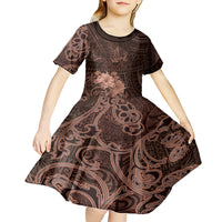 Bula Fiji Masi Kid Short Sleeve Dress Fijian Tapa Vintage Dark Brown Version LT01 - Polynesian Pride