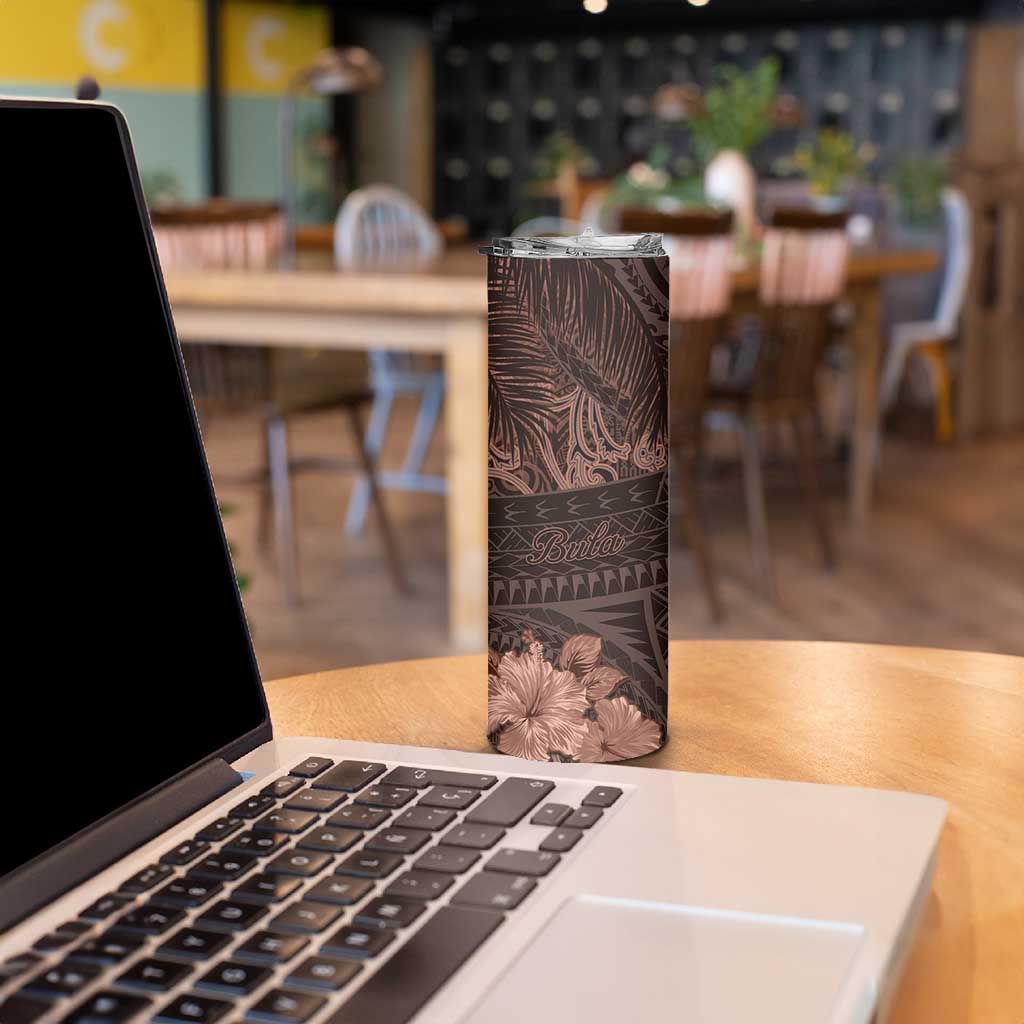 Bula Fiji Masi Skinny Tumbler Fijian Tapa Vintage Dark Brown Version