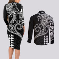 Hawaii Valentine Couples Matching Long Sleeve Bodycon Dress and Long Sleeve Button Shirt Kakau Polynesian Heart LT01 - Polynesian Pride