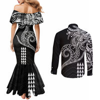 Hawaii Valentine Couples Matching Mermaid Dress and Long Sleeve Button Shirt Kakau Polynesian Heart LT01 - Polynesian Pride
