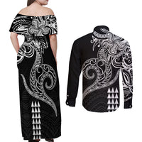 Hawaii Valentine Couples Matching Off Shoulder Maxi Dress and Long Sleeve Button Shirt Kakau Polynesian Heart LT01 - Polynesian Pride